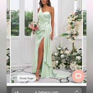 NWOT- Sage/mint green satin one shoulder dress